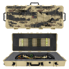 48" Stacker Series Deep Wide Roller Bow Case with Pre-Cut Foam & UV Camo Print-Tan