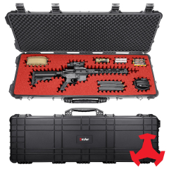 Eylar 44" Hard Rifle Case Equipped With Ragar Reconfigurable & Reusable Red/Black XP Crosslinked Foam Insert, Waterproof, Shockproof, Meets TSA Requirements ( 1 Red/Black Ragar Layer )