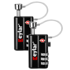 Eylar TSA Approved 3 Digit Combination Lock with Cable, Durable Single Shaft Bolt Design for Camera and Gear Cases (2 Pack)
