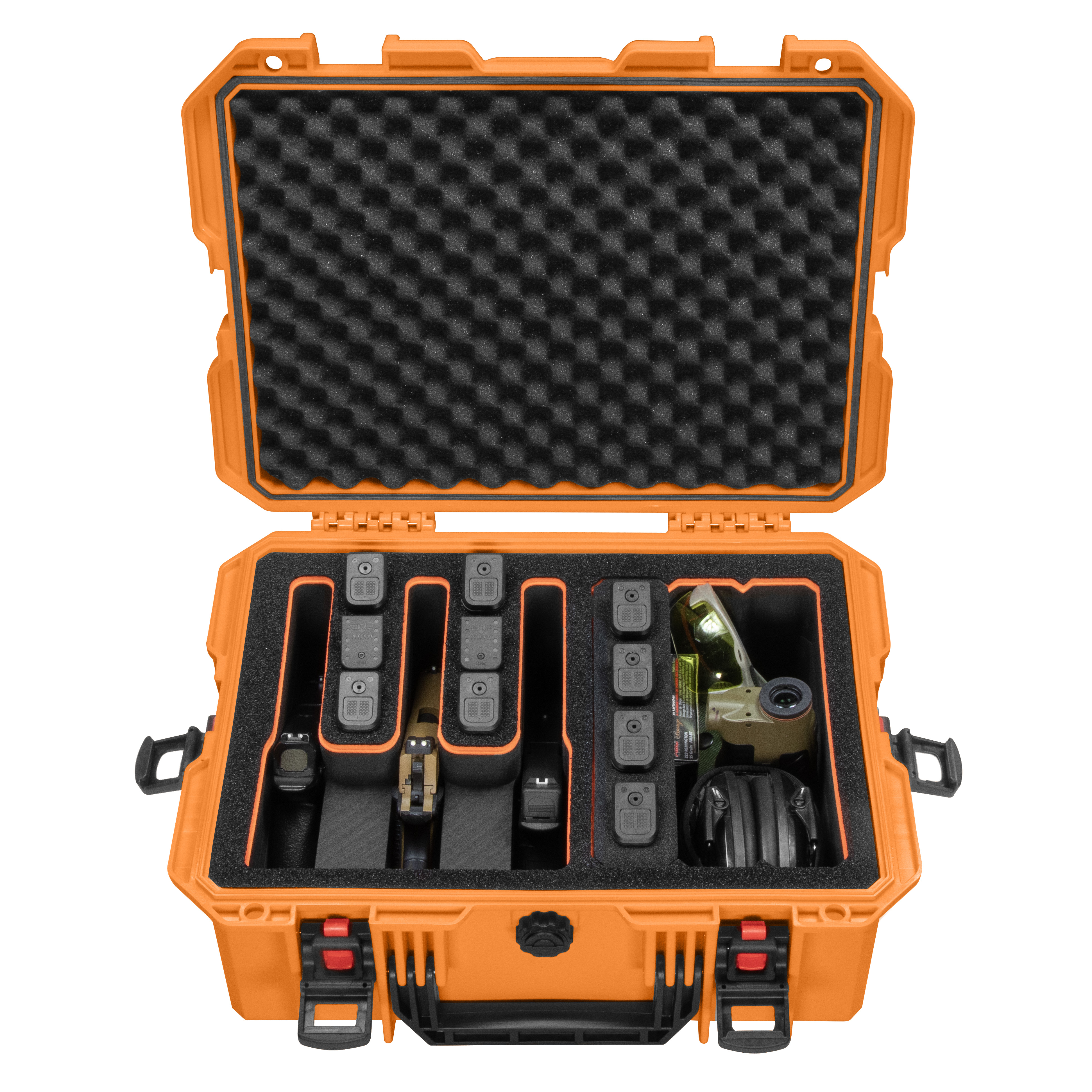Intact Stacker Series Hardcase with Recon Rack 5 Gun Adjustable EVA Foam Insert Range Case-Orange