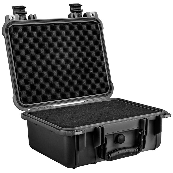 Eylar hard case open showing customizable pluck and pull foam layers