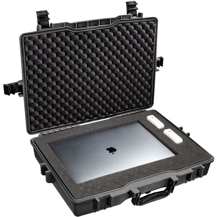 Eylar slim hard case open showing a device protected in custom-cut foam